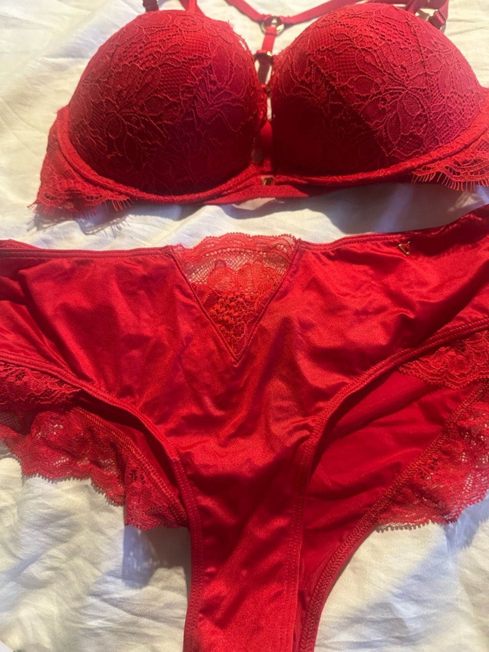 Victoria's Secret Red Lace Push-Up Bra with Matching Bikini